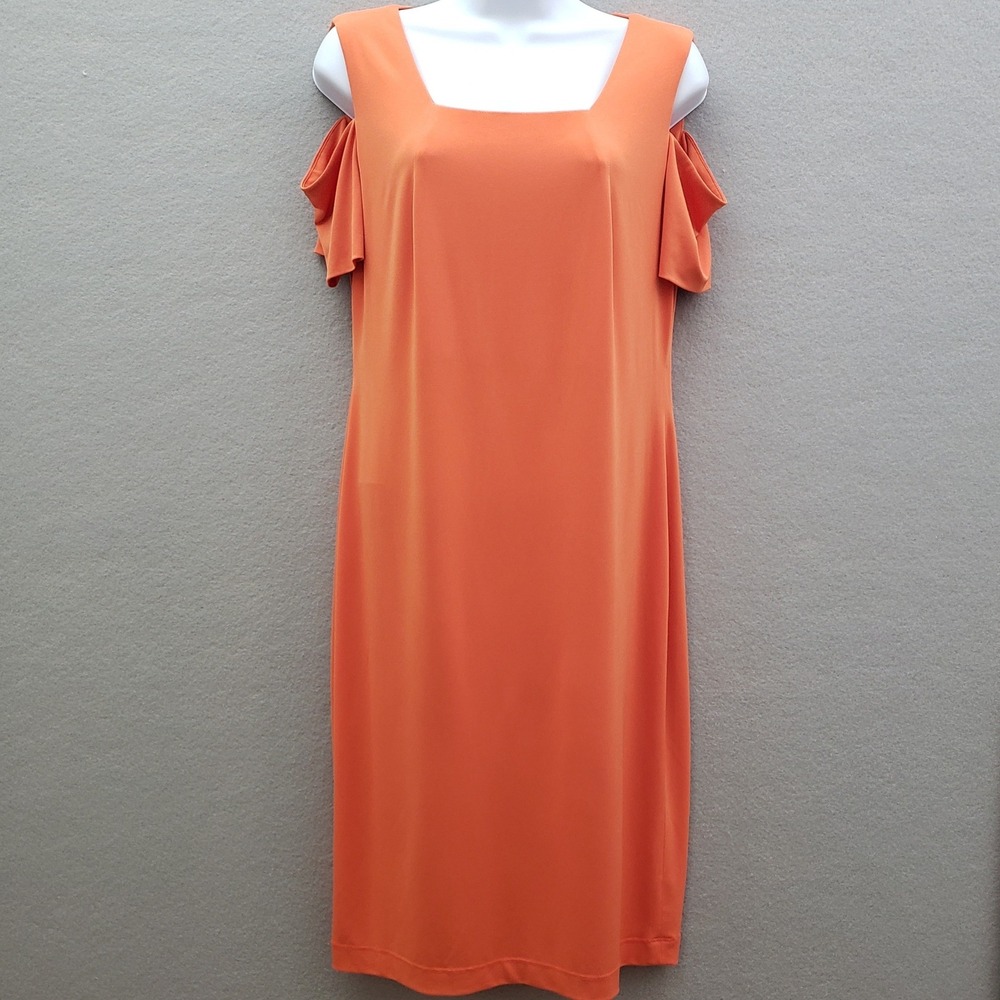 Calvin Klein Womens 10 Sheath‎ Dress Orange Cold Shoulder Square Neck Solid